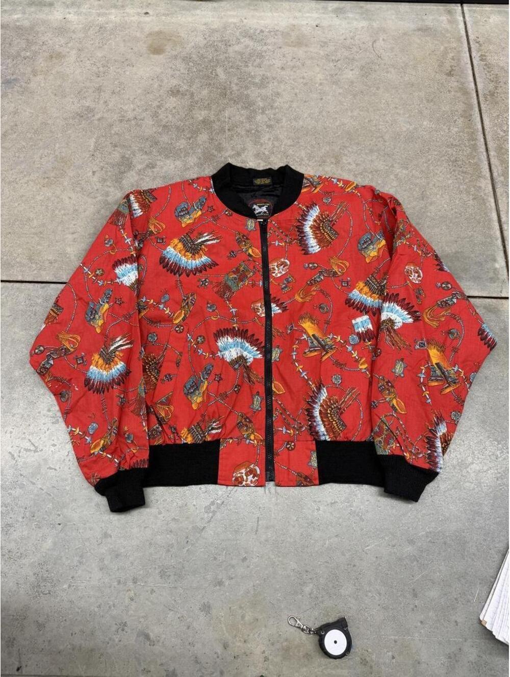 vintage all over print native american red bomber jacket size xl